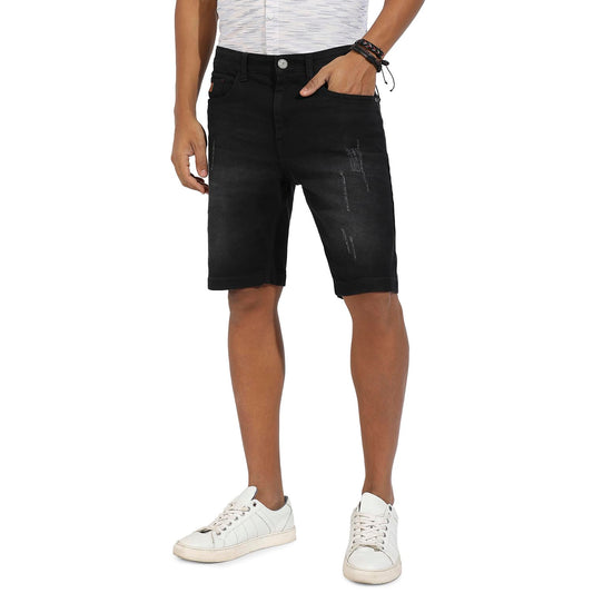 Campus Sutra Mens Boyfriend Shorts (CBSSSM23JN_SHORT56_M_PLN_BL_Black