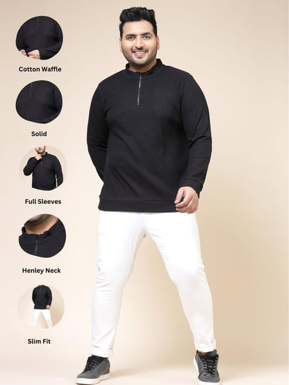 Rigo Waffle Knit Solid Plus Size T-Shirt for Men | Full Sleeves T-Shirt | Solid T-Shirts for Man | Stylish, Casual Wear Plus Siz