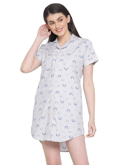 Clovia Womens Cotton Casual Night Shirt (NS1244P01M_Grey_M)