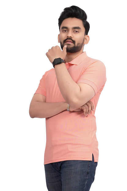 More & More MenS Solid Regular Fit Polo Peach