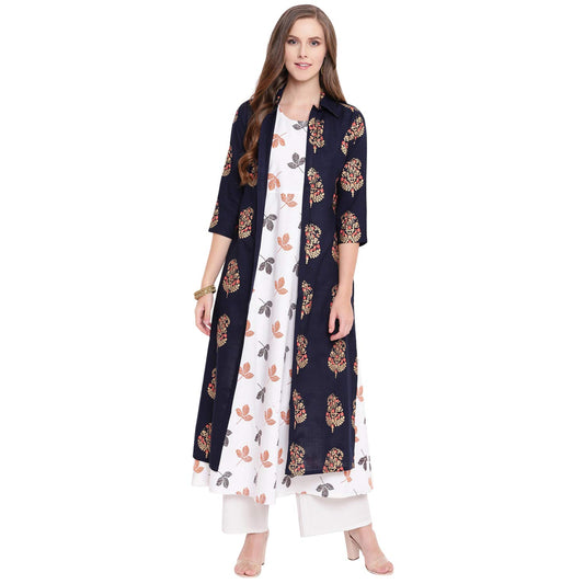 Stylum Women's Cotton Regular Kurta with Printed Jacket