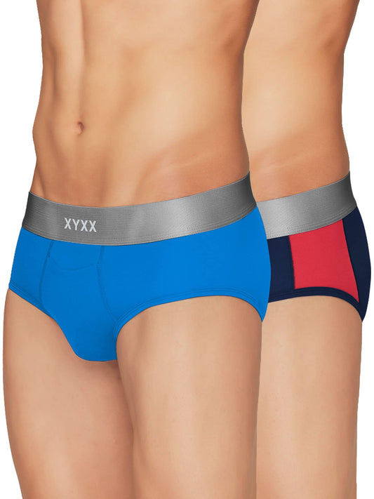 XYXX Mens Underwear Illuminati IntelliSoft Antimicrobial Micro Modal Brief Pack of 2 (Black Iris & Tango Red ; Brilliant Blue;