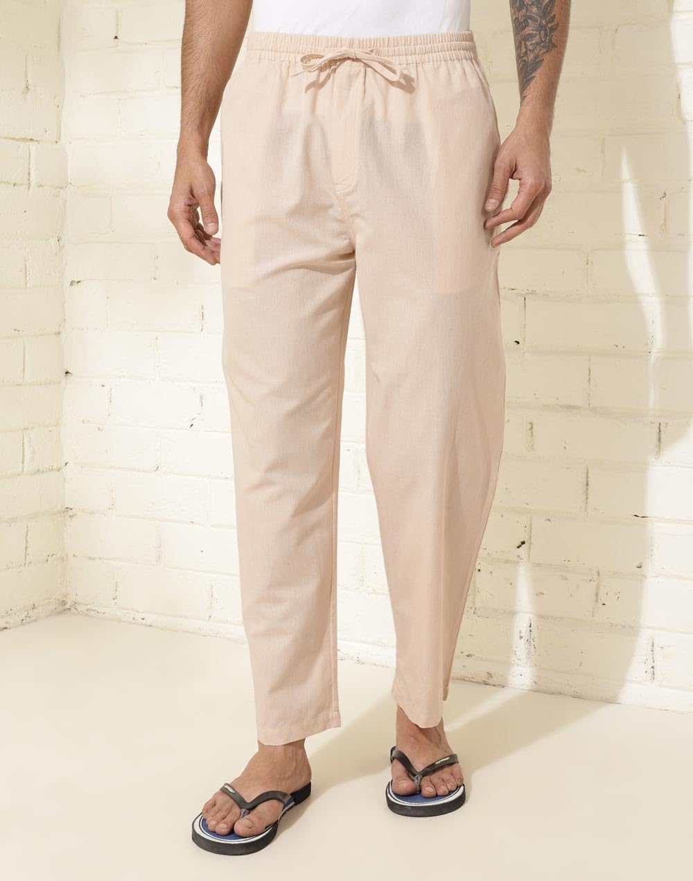 Fabindia Beige Cotton Woven Pyjama
