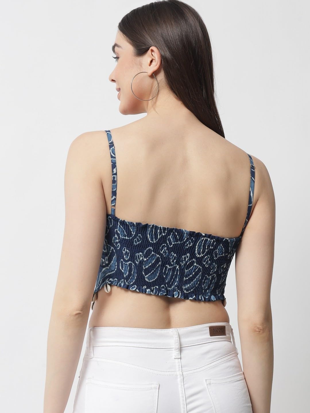 POPWINGS Casual Hankie Cotton Sustainable Bagru Print Crop Top for Women || Square Neck Crop Top for Women || Sleeveless Crop To