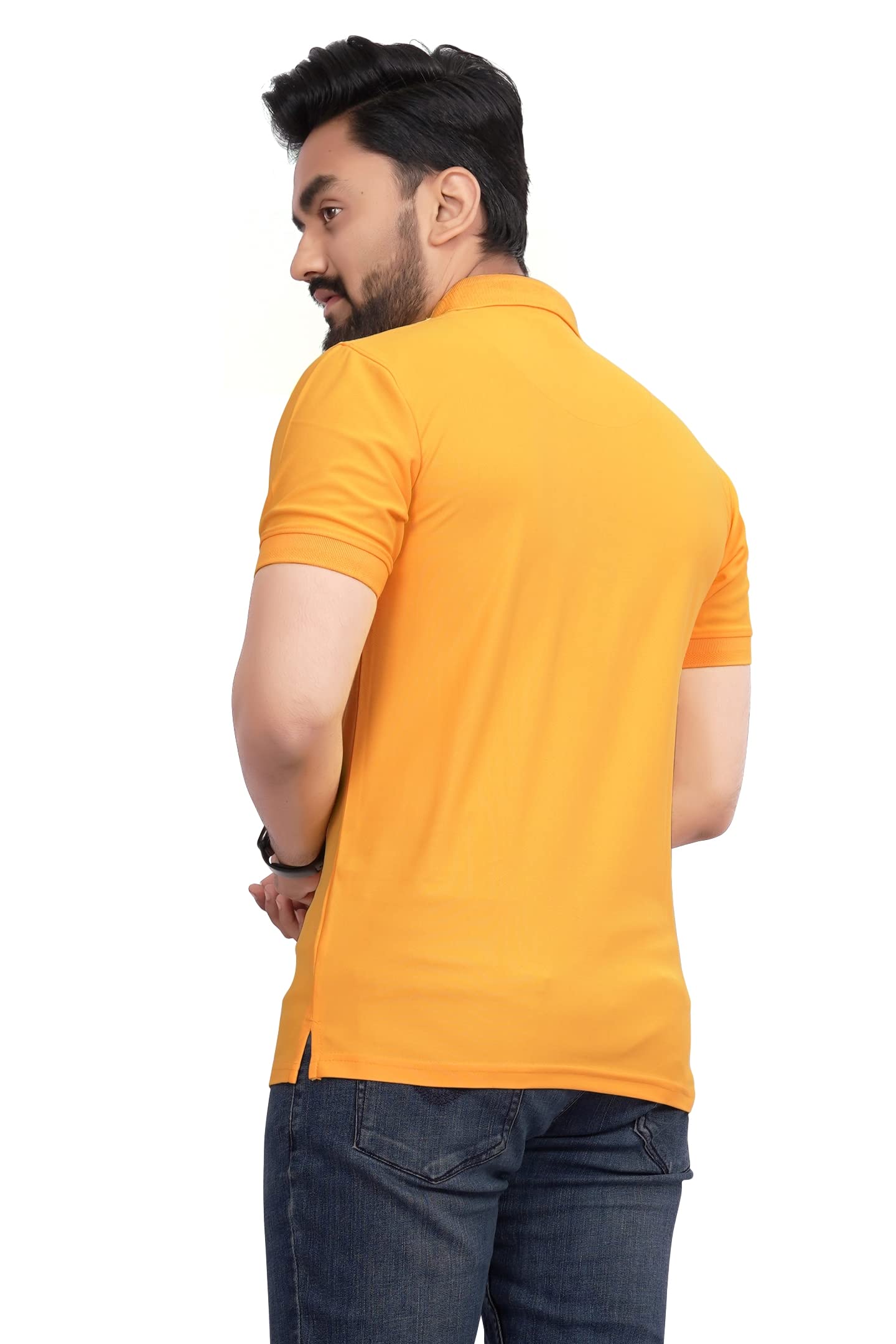 More & More MenS Solid Regular Fit Polo Yellow