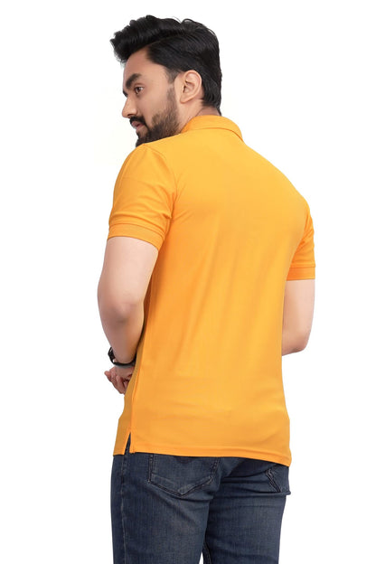 More & More MenS Solid Regular Fit Polo Yellow