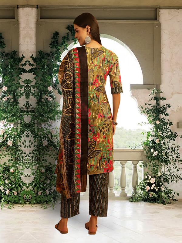 Pinkmint Kurta Set For Women Ll Cotton Flower Printed Straight Kurta & Pant With Fancy Duppata Ll Wedding Ll Formal Ll Party (Pa