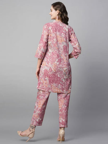 rytras Women Cotton Printed Straight Kurta and Pant Set