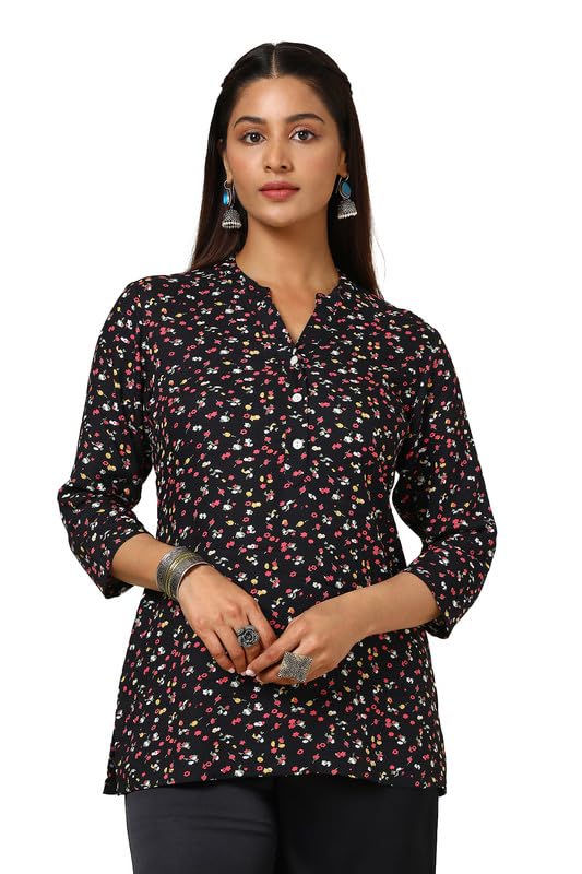 Soch Womens Black Floral Print Rayon Straight Tunic