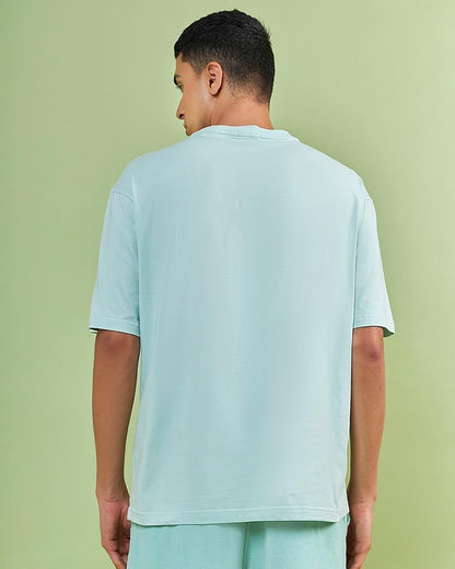 Bewakoof Mens Solid Bird Egg Green Round Neck Half Sleeve Oversized T-Shirt