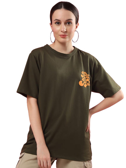Rigo Terry Printed Oversized T-Shirt for Women | Drop Shoulder, Half Sleeves T-Shirt for Women | Oversized Baggy Fit T-Shirt for