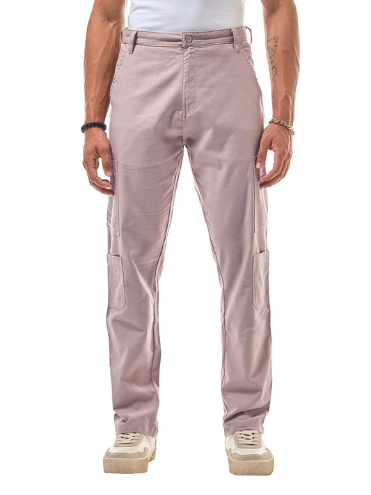 Bewakoof MenS Solid Regular Fit Cotton Linen Blend Cargo Pants_628747_Purple_34