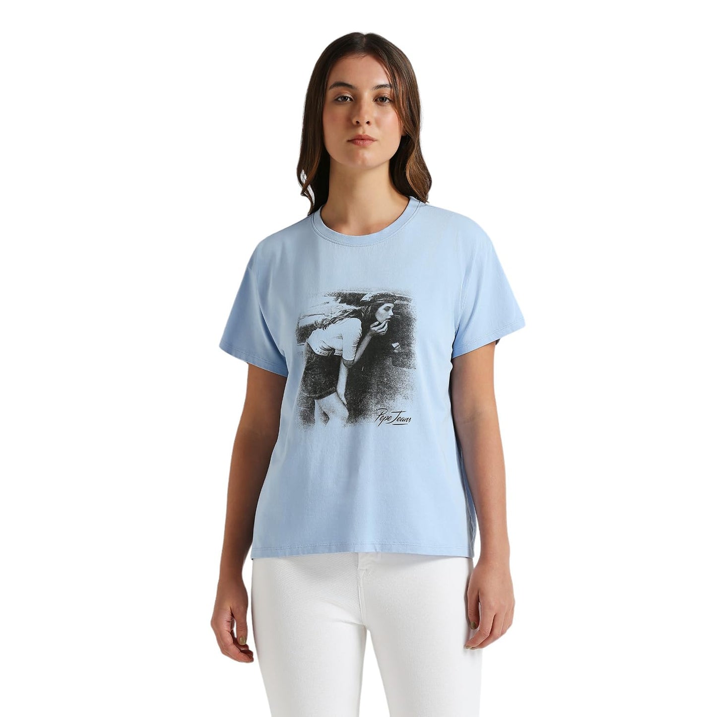 Pepe Jeans Women'S Regular Fit T-Shirt (Pl506100_Bay Blue