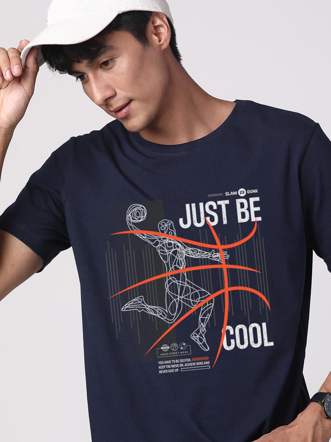 ADRO Men's Graphic Printed 100% Cotton T-Shirt - Regular Fit, Printed T-Shirts for Men (RN24-BCL-NB_Navy)