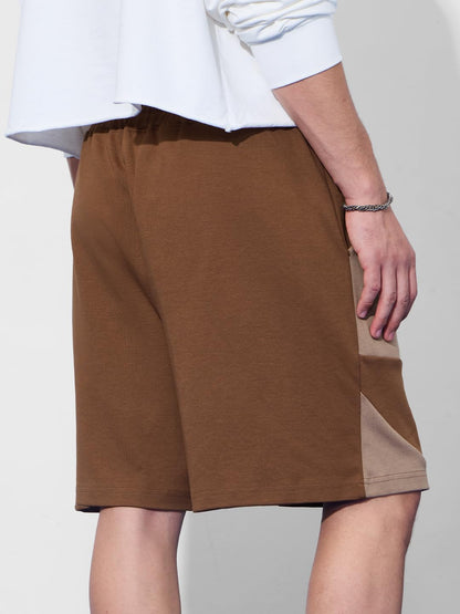 The Souled Store Elmwood Men and Boys Drawstringed Brown Solid Knee Length Cotton Bermuda Shorts