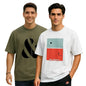 Nobero MenS Graphic Oversized Fit T-Shirt (1M-Twrt-C0869-X_White/Olive