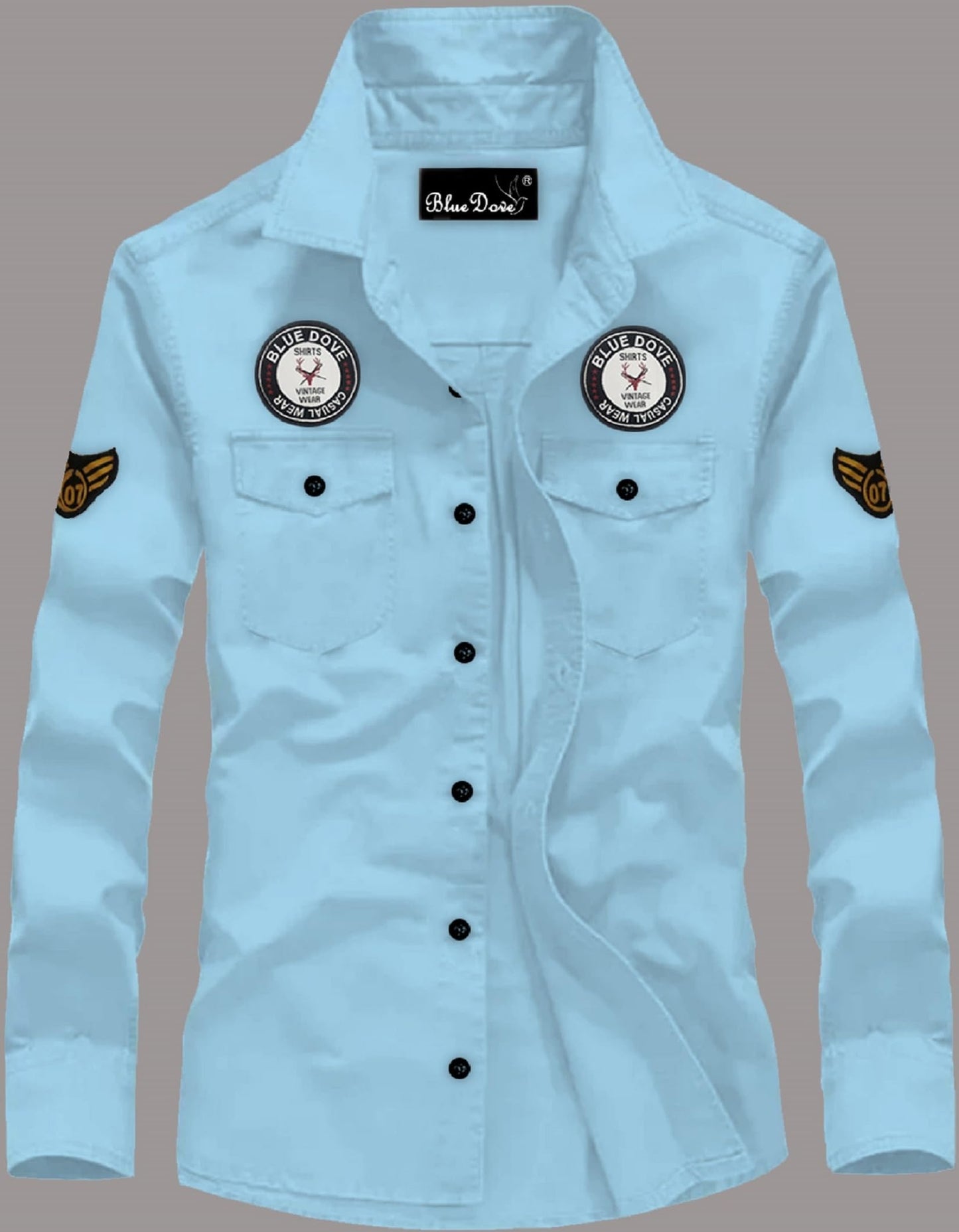 Kadiyu MenS Cotton Blend Shirt With Pockets Full Sleeves Round Collar Neck Botton Down Closure Solid Pattern Relaxed Fit And St