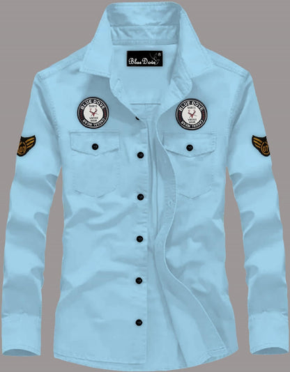 Kadiyu MenS Cotton Blend Shirt With Pockets Full Sleeves Round Collar Neck Botton Down Closure Solid Pattern Relaxed Fit And St