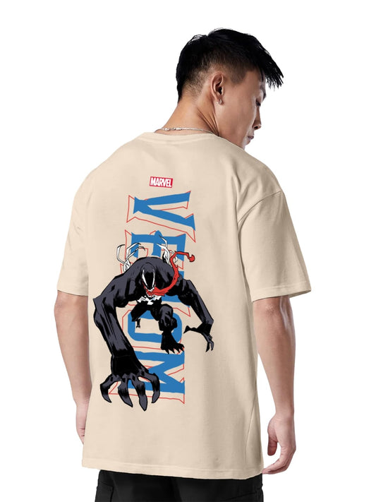 Veirdo Mens Cotton Oversized Loose Baggy Fit Official Marvels Venom Merchandise Round Neck T-Shirt