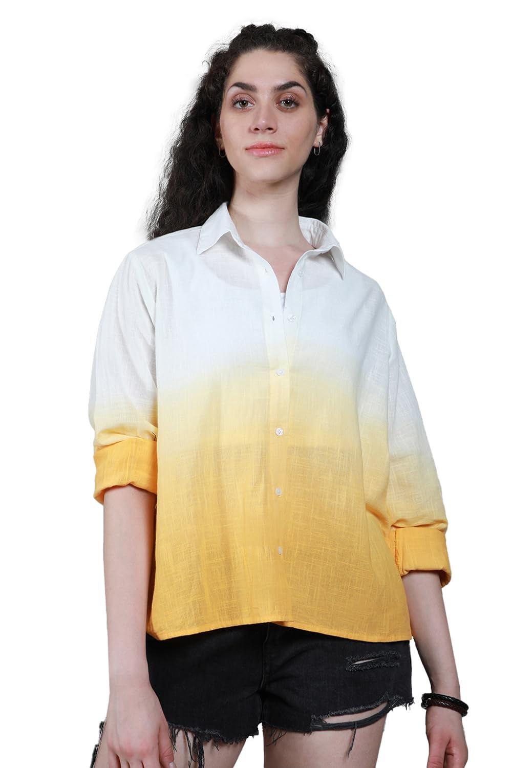High Star WomenS Oversized Fit Shirt (Hswshs2429_Yellow