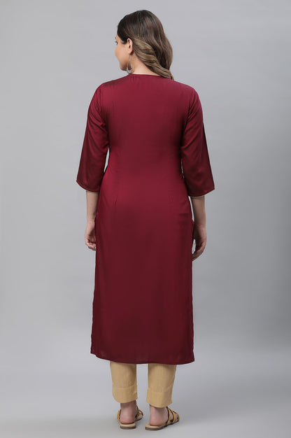 Aurelia Women Wine Solid Solid Viscose Poly Straight Kurta_23Aua14761-704675