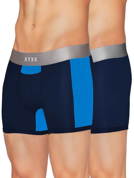 XYXX Mens Underwear Illuminati IntelliSoft Antimicrobial Micro Modal Trunk Pack of 2 (Black Iris ; Black Iris & Brilliant Blue;