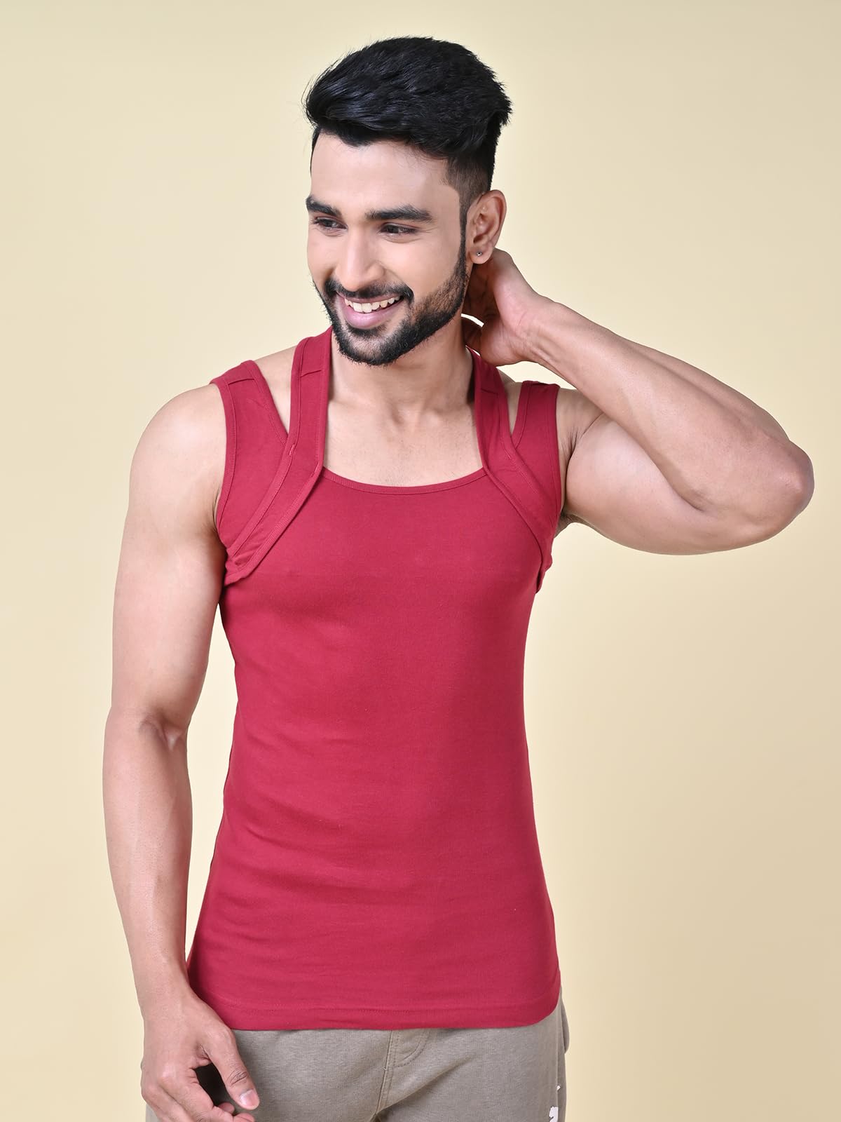 Rupa Solid Standard Colors by Athlefit X Gym Vest for Men, 100% Cotton Breathable and Stretchable Fabric, Racerback with Criss C