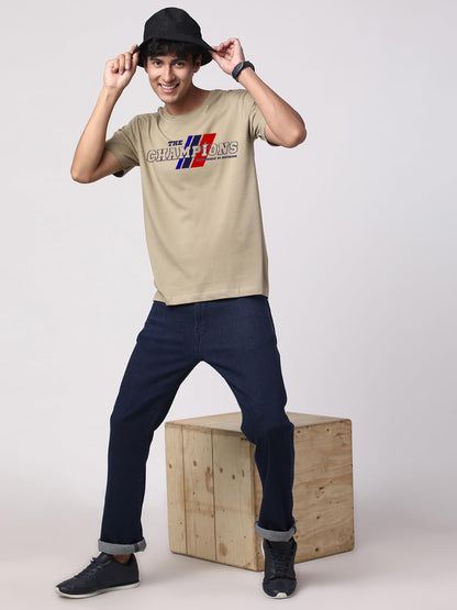 ADRO Men's Graphic Printed 100% Cotton T-Shirt - Regular Fit, Printed T-Shirts for Men (RN24-CMP-BE_Beige)