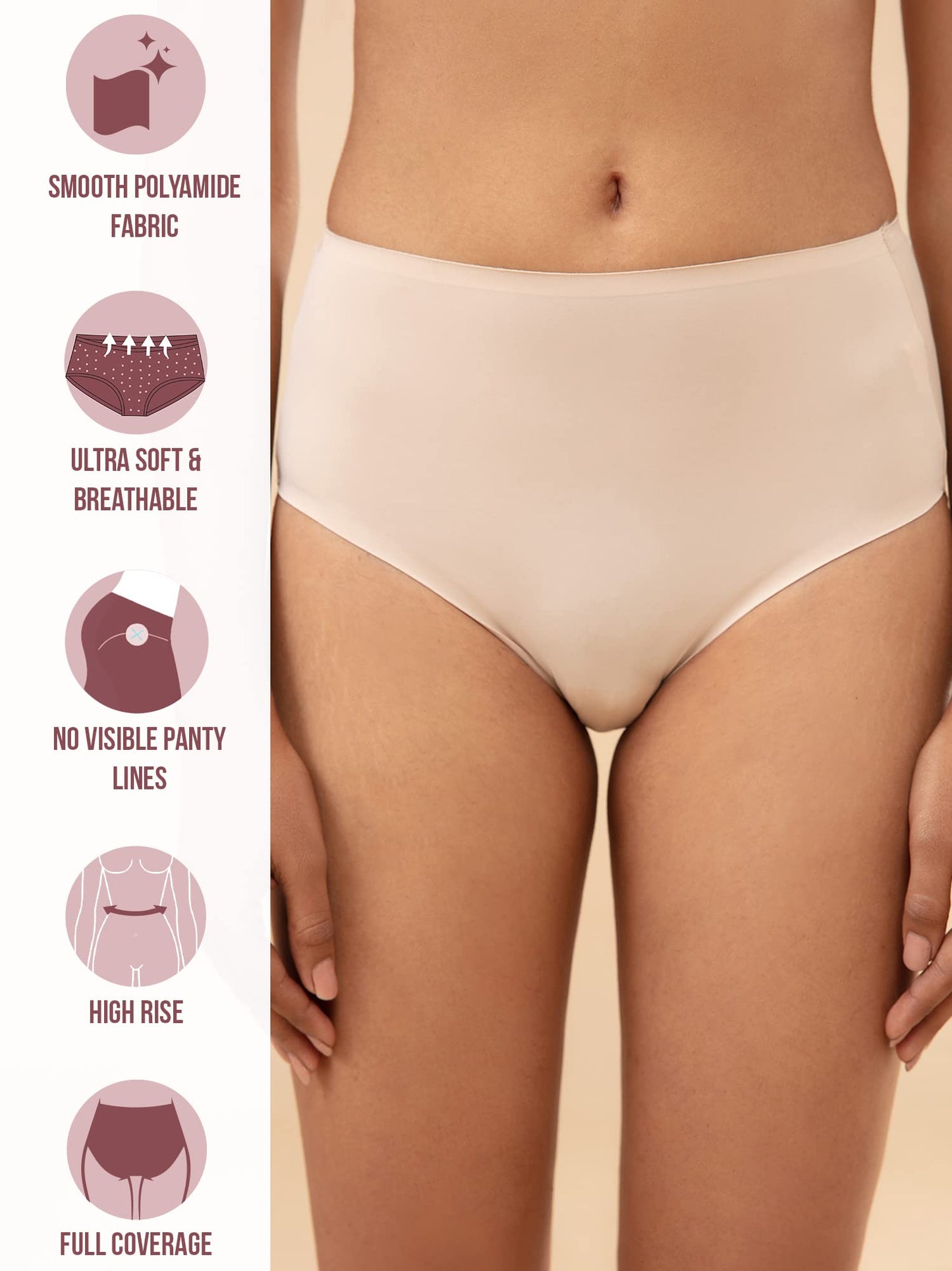 Nykd (Nyp210 Stretchable High Rise Boyshorts Underwear For Women | Ultra Soft, Comfortable & Breathable Fabric With No Visible P