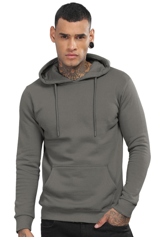ADRO Mens Cotton Neck Hooded Sweatshirt (H24-M-PLN-SG_Steel Grey