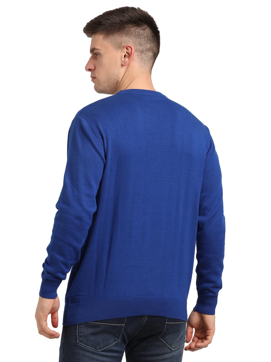 Turtle Men Knitted Slim Fit Full Sleeve Blue Pullover