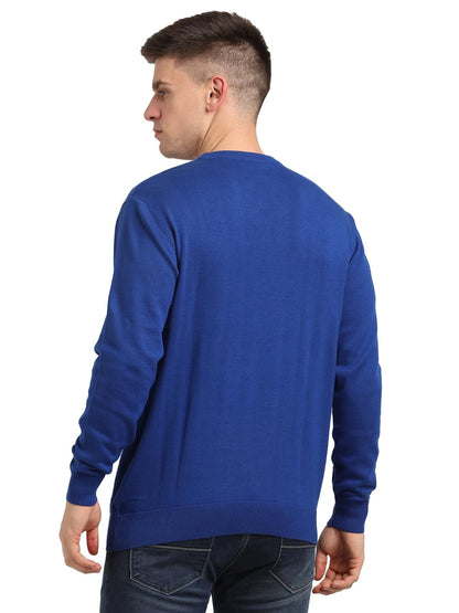 Turtle Men Knitted Slim Fit Full Sleeve Blue Pullover