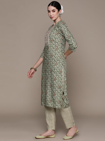 anubhutee Women's Viscose Rayon Printed Mauve Straight Kurta Suit Set with Pants