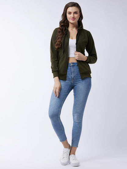 Pivl Full Sleeve Solid Women Sweatshirt_Olive, L