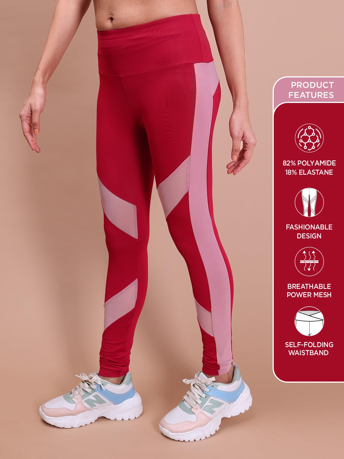 Rupa Colors Womens PLAYSURE Dry FIT Activewear Leggings | Stretchable Warp Knit Fabric | Breathable Mesh Self-Folding Waistband