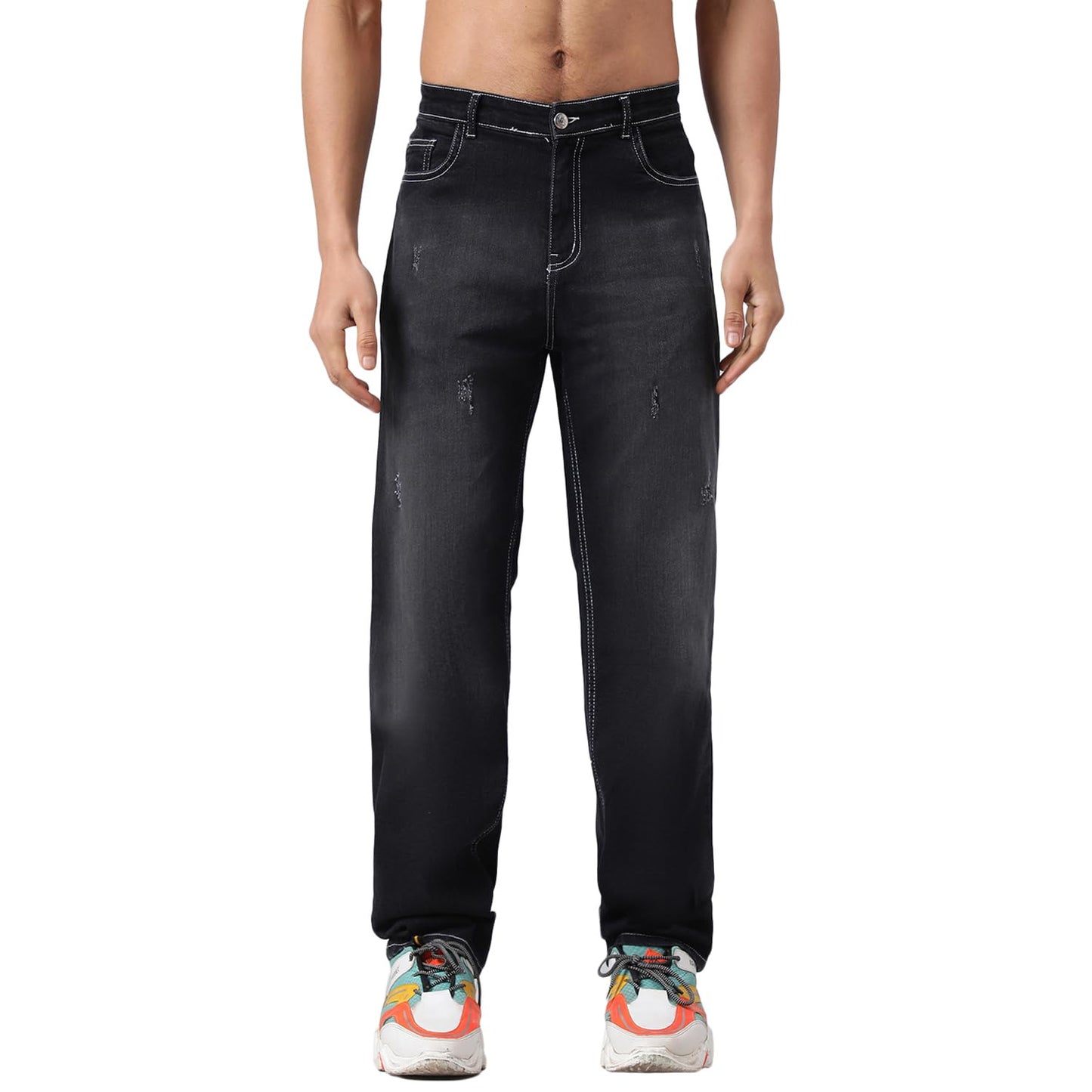 Kotty MenS Cotton Lycra Blend Relaxed Fit Mid Rise Jeans Jade Black