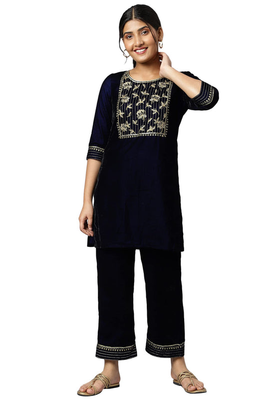 Aurelia Women Cotton Embroidered Regular Kurta Set