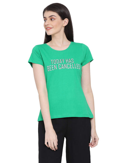 Clovia Womens Cotton Chic Basic Short Sleeve T-Shirt (LT0124G17_Green_S)