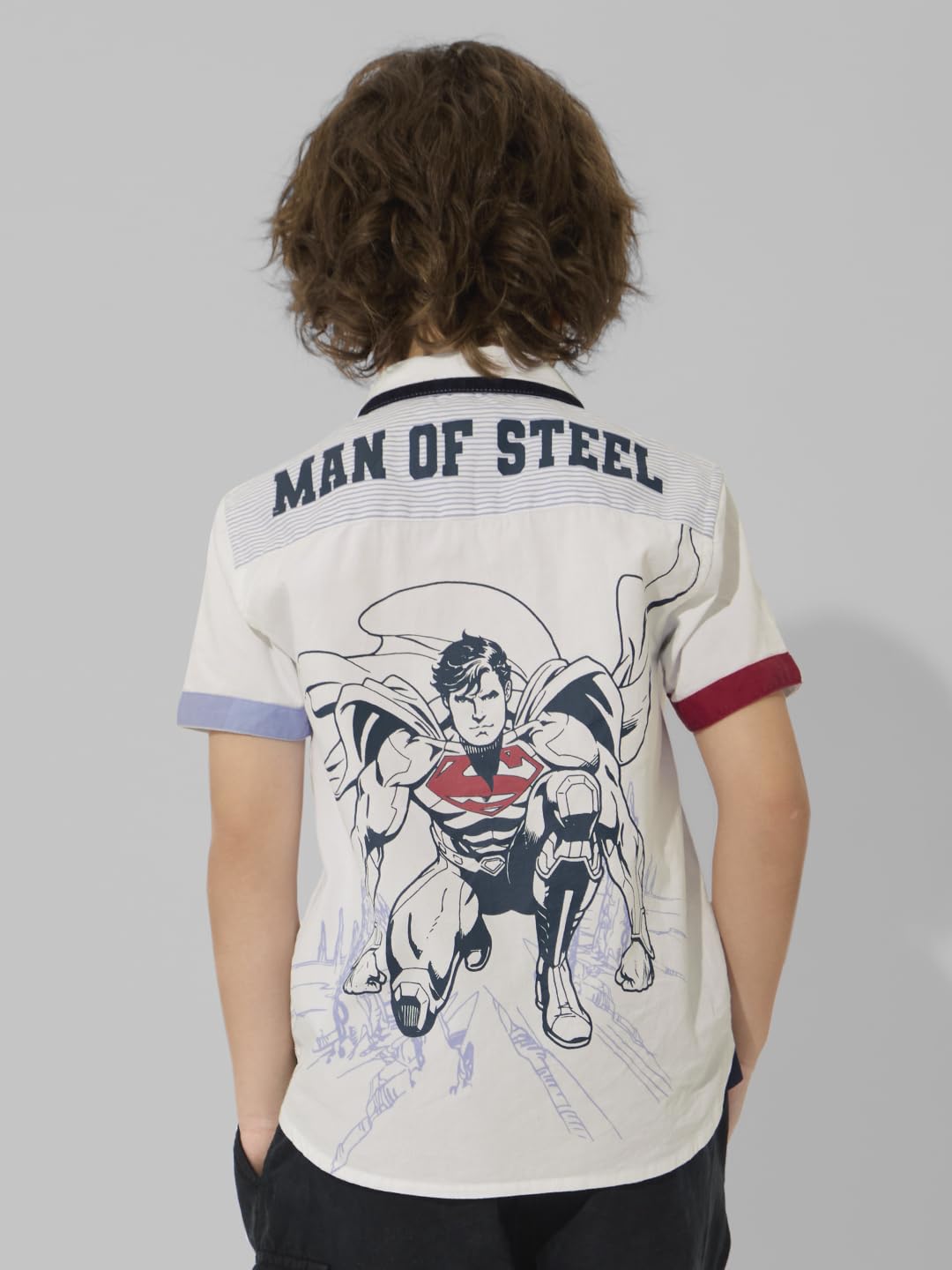 The Souled Store Official Superman Originals: Man of Steel Boys Short Sleeves Collared Neck Button Graphic Printed Cotton Shirts