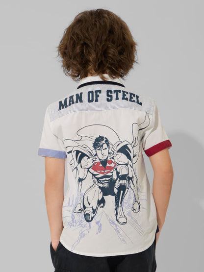 The Souled Store Official Superman Originals: Man of Steel Boys Short Sleeves Collared Neck Button Graphic Printed Cotton Shirts