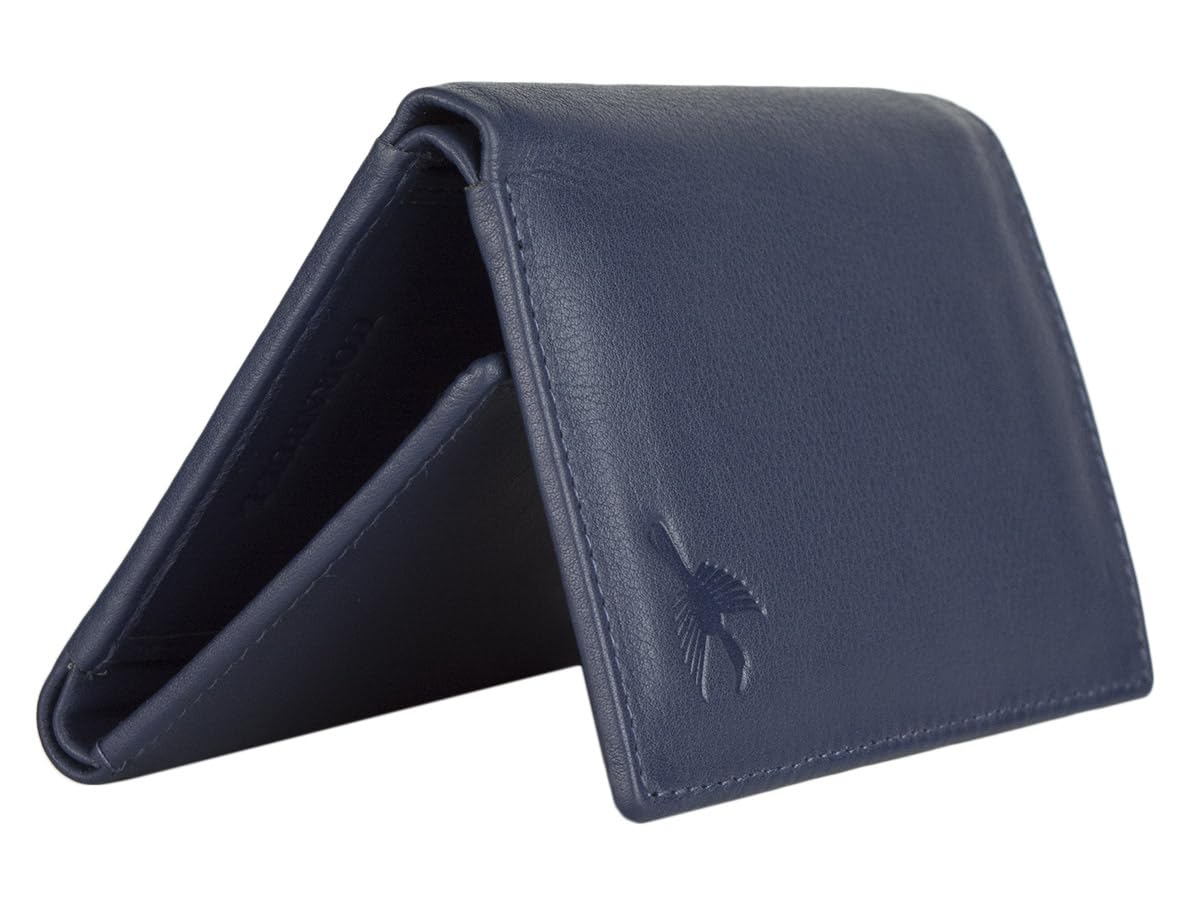 HORNBULL Leather Mens Wallet, Navy, Casual