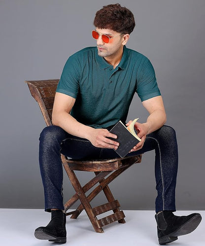 Baghadbillo MenS Regular Fit Solid Polo Half Sleeve T-Shirt Teal
