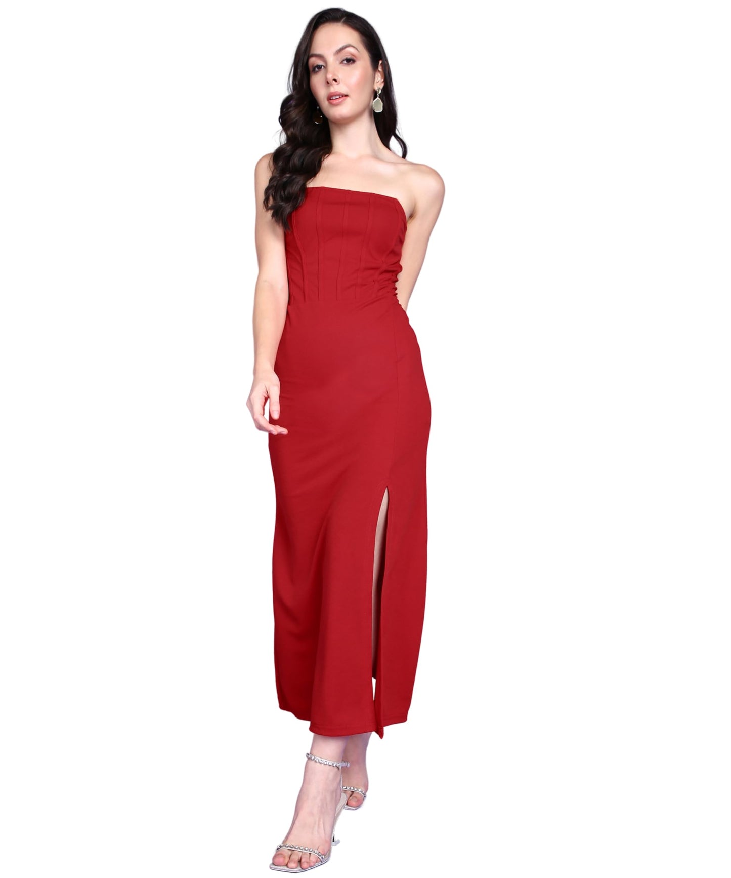 Popwings Casual Solid Sleeveless Slit Long Corset Dress For Women || Latest Stylish Western Summer Dresses For Women || Sleevele