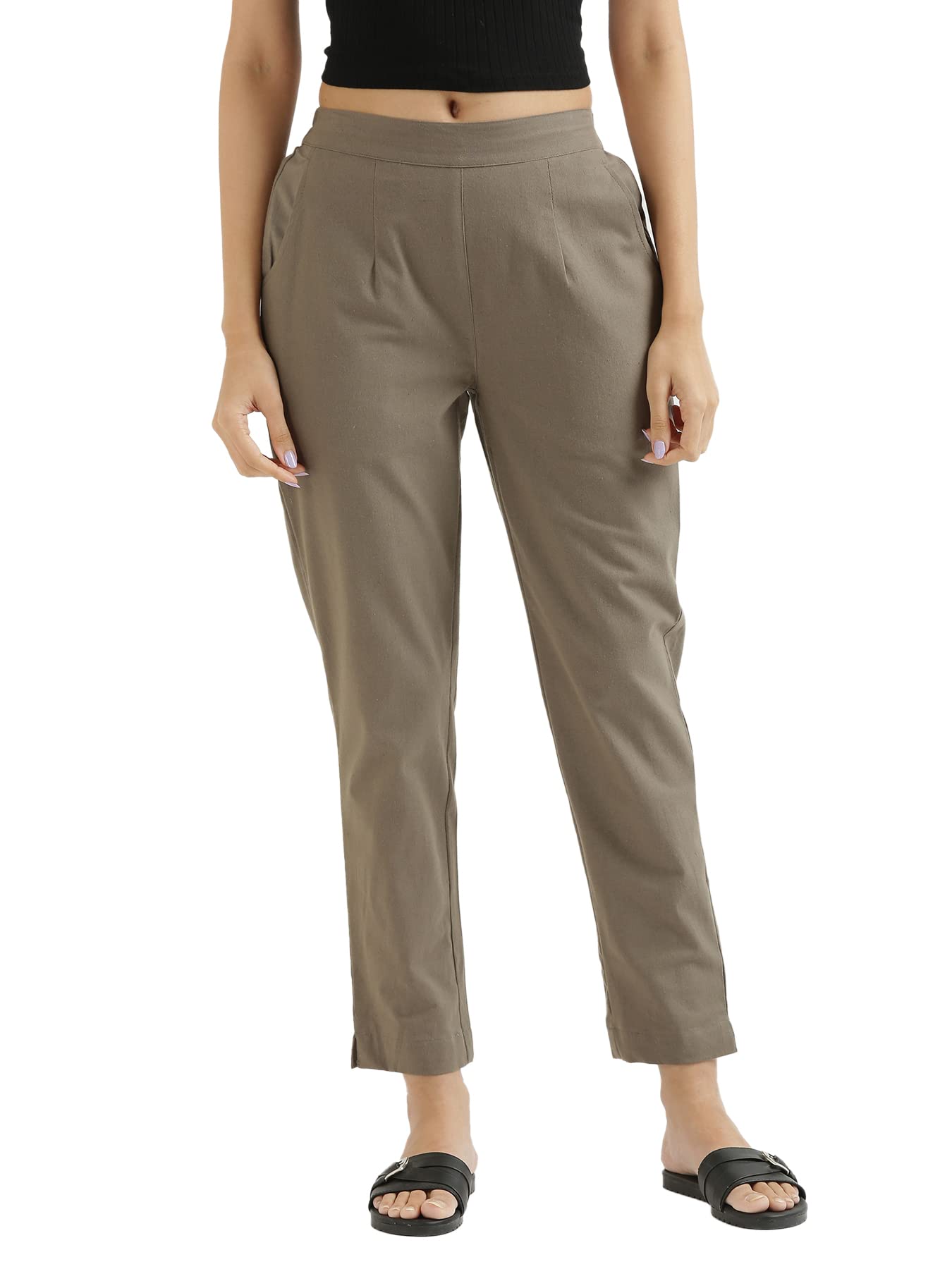 Digital Shopee Women Cotton Pant Stretchable Regular Slim Fit Trouser | Pocket Pants For Office | Cotton Casual Pant For WomenS