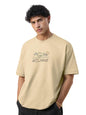 The Souled Store: Outlander Men and Boys Short Sleeves Round Neck Beige Typography Embroidered Cotton Lightweight Breathable Cas