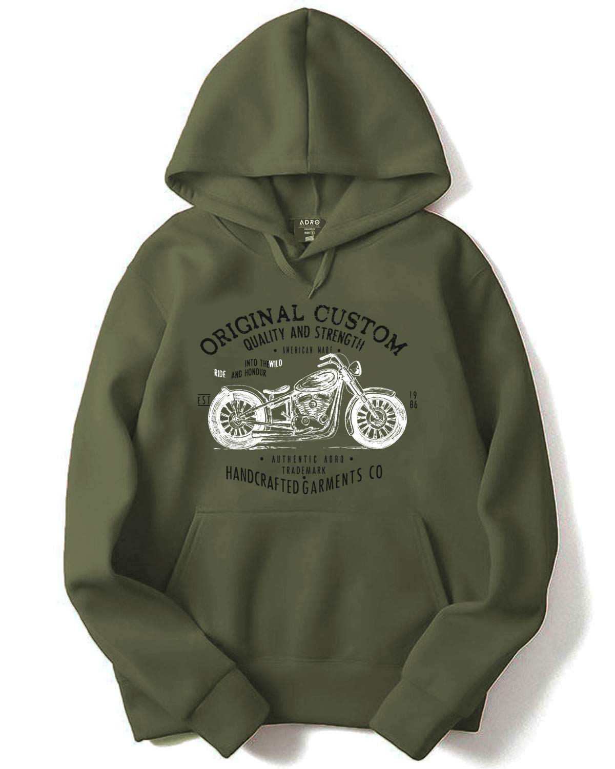 ADRO Men's Custom Biker Rider Printed Cotton Full Sleeve Hoodies (H21-M-CUS-OL_Olive)