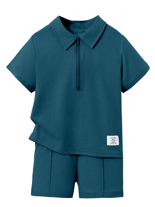 AVANOVA Boys Indigo Blue Polo Collar Short Sleeve T-Shirt & Shorts Set | Summer 2 Piece Outfit | Casual Sportswear for Kids | So