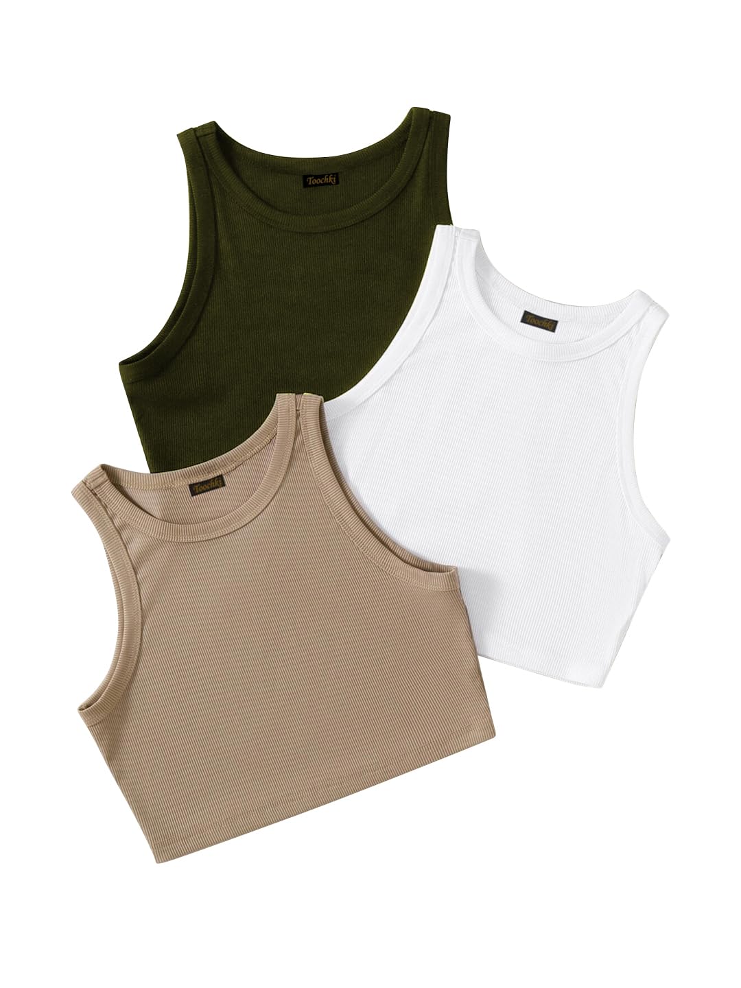 Toochki Tops for Woman | Spandex Top | Crop | Short | for Jeans | Western | Sleeveless | Stretchable | Pack of Three | Beige-Whi