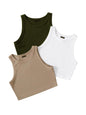 Toochki Tops for Woman | Spandex Top | Crop | Short | Western | for Jeans | Sleeveless | Stretchable | Pack of Three | Beige-Whi