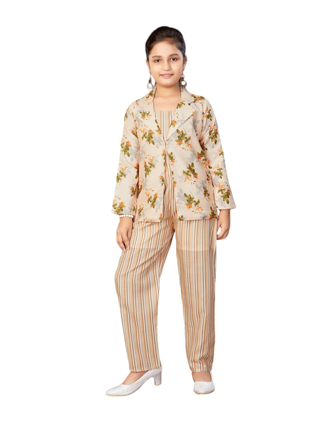 Aarika Girls Peach Colour Floral Print Cotton Co-ord Set (5-15 Years)